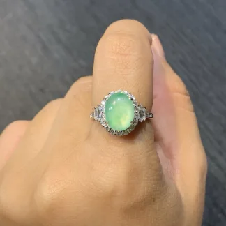 High-Icy Mint Green Natural Jadeite Cabochon Ring — S925 Silver · No. ABAE