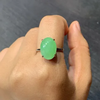 Icy Vivid Green Natural Jadeite Cabochon Ring — S925 Silver · No. CC98