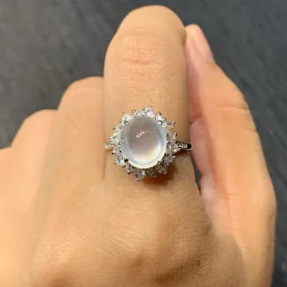 High-Icy Glowing Layered Cabochon Natural Jadeite Cabochon Ring — S925 Silver · No. F941
