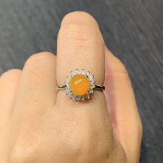 High-Icy Orange Honey Yellow Natural Jadeite Cabochon Ring — S925 Silver · No. DBE8