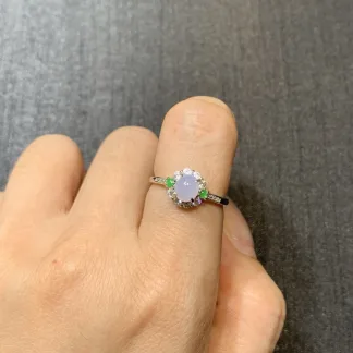 Icy Lavender Natural Jadeite Cabochon Ring — S925 Silver · No. A93D