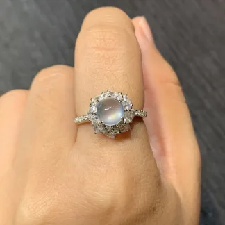 High-Icy Glassy Crisp-Clarity Petite Natural Jadeite Cabochon Ring — S925 Silver · No. 56BA