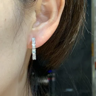 High-Icy Glowing Natural Jadeite Cabochon Hoop Earrings — S925 Silver · No. E759
