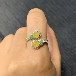 High-Icy Honey Yellow Natural Jadeite Cabochon Ring — S925 Silver · No. BBB9
