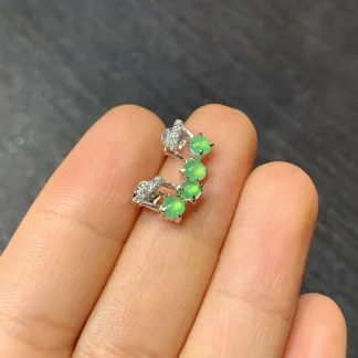 Icy Soft Green Natural Jadeite Cabochon Stud Earrings — S925 Silver · No. 3A1E