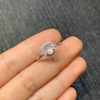 High-Icy Glowing Natural Jadeite Cabochon Ring — S925 Silver · No. C8C2