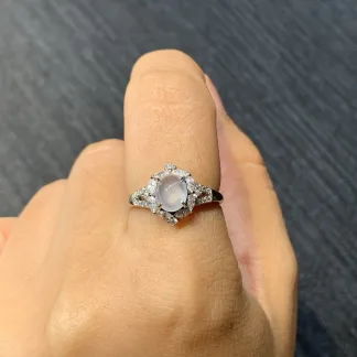 High-Icy Glowing Natural Jadeite Cabochon Ring — S925 Silver · No. DEA6