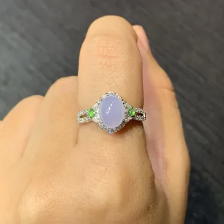 Icy Lavender Natural Jadeite Cabochon Ring — S925 Silver · No. C2EC