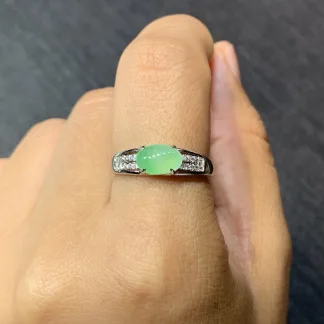 Icy Soft Green Natural Jadeite Cabochon Ring — S925 Silver · No. C9EC