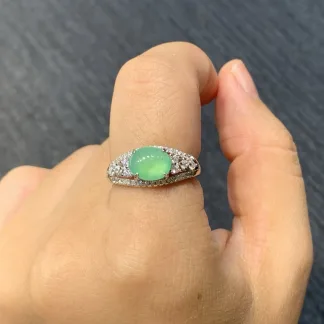 High-Icy Clear Green Natural Jadeite Cabochon Ring — S925 Silver · No. 58A1