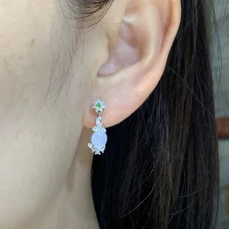 Icy Pale Lavender Natural Jadeite Cabochon Drop Earrings — S925 Silver · No. AB77