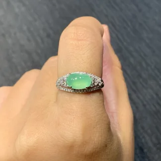 High-Icy Clear Natural Jadeite Cabochon Ring — S925 Silver · No. 9DD7