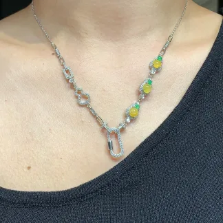 High-Icy Honey Yellow Natural Jadeite Convertible Cabochon Chain — S925 Silver · No. CC7B