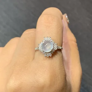 High-Icy Glowing Natural Jadeite Cabochon Ring — S925 Silver · No. B82C