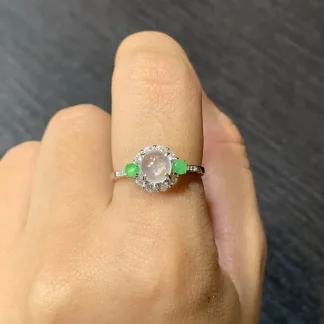High-Icy Glowing Natural Jadeite Cabochon Ring — S925 Silver · No. 6A63