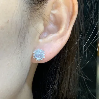 High-Icy Glowing Natural Jadeite Cabochon Stud Earrings — S925 Silver · No. 78A1