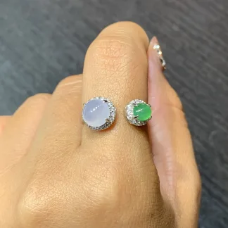 Icy Lavender and Green Natural Jadeite Cabochon Ring — S925 Silver · No. 4933