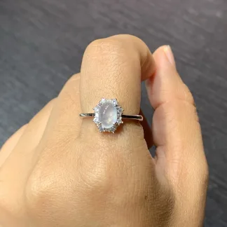 High-Icy Glowing Natural Jadeite Cabochon Ring — S925 Silver · No. 24C6