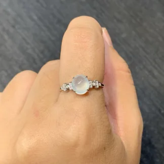 Icy Glowing Natural Jadeite Cabochon Ring — S925 Silver · No. 3B48
