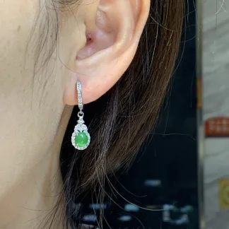 High-Icy Vivid Green Natural Jadeite Cabochon Drop Earrings — S925 Silver · No. 2996