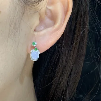 Icy Lavender Natural Jadeite Cabochon Drop Earrings — S925 Silver · No. D90A