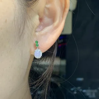 Icy Lavender Natural Jadeite Cabochon Drop Earrings — S925 Silver · No. 8C3D