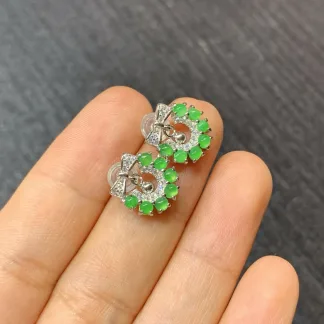 冰阳绿花花天然翡翠蛋面耳钉 S925 银 · 编号 2333