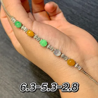 High-Icy Multicolor Natural Jadeite Bracelet — S925 Silver · No. 42D5