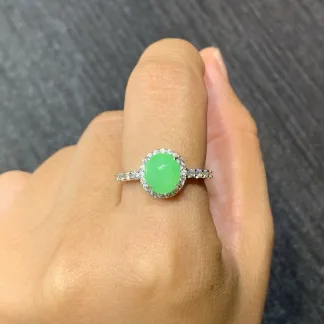 Icy Vivid Green Natural Jadeite Cabochon Ring — S925 Silver · No. 98E8