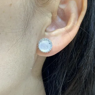 Icy Glowing Natural Jadeite Cabochon Stud Earrings — S925 Silver · No. 31CE