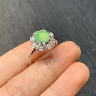 High-Icy Clear Green Natural Jadeite Cabochon Ring — S925 Silver · No. 91E2