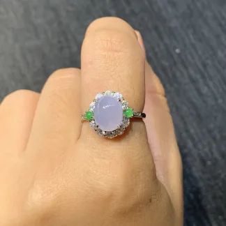 Icy Lavender Natural Jadeite Cabochon Ring — S925 Silver · No. 061F