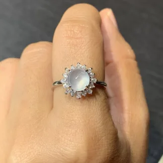 High-Icy Glowing Natural Jadeite Cabochon Ring — S925 Silver · No. 3901