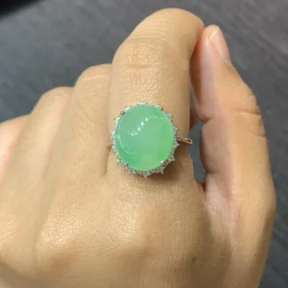 Icy Soft Green Natural Jadeite Cabochon Ring — S925 Silver · No. A5B7