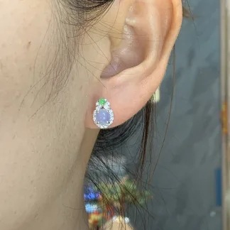 High-Icy Lavender Natural Jadeite Cabochon Stud Earrings — S925 Silver · No. B959
