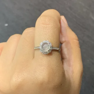 High-Icy Glowing Natural Jadeite Cabochon Ring — S925 Silver · No. 527C