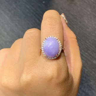 Lavender Natural Jadeite Cabochon Ring — S925 Silver · No. 3326
