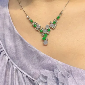 Icy Lavender and Green Natural Jadeite Cabochon Necklace — S925 Silver · No. 0430