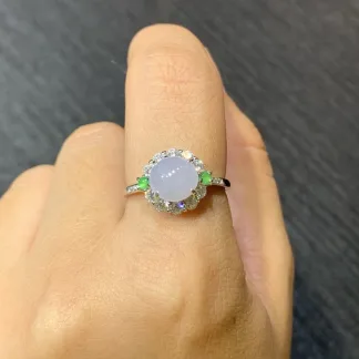 Icy Lavender Natural Jadeite Cabochon Ring — S925 Silver · No. A3C2
