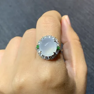 Icy Glowing Natural Jadeite Cabochon Ring — S925 Silver · No. 8966
