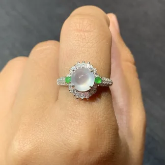 High-Icy Layered Cabochon Natural Jadeite Cabochon Ring — S925 Silver · No. A284