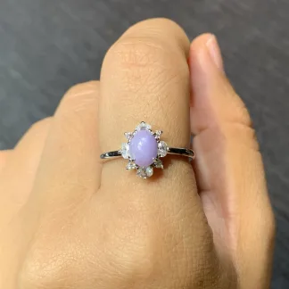 Lavender Cabochon Petite Natural Jadeite Ring — S925 Silver · No. 4734
