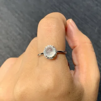 High-Icy Glowing Natural Jadeite Cabochon Ring — S925 Silver · No. D779
