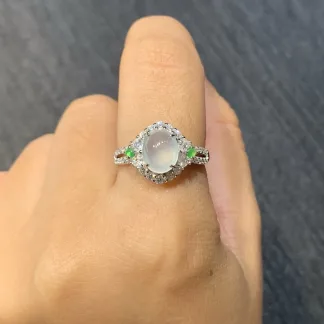 High-Icy Glowing Natural Jadeite Cabochon Ring — S925 Silver · No. CAC4