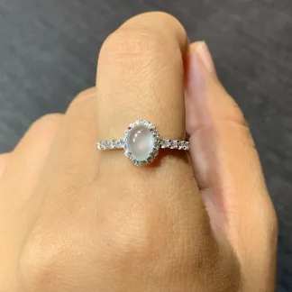 High-Icy Glowing Natural Jadeite Cabochon Ring — S925 Silver · No. 11AC