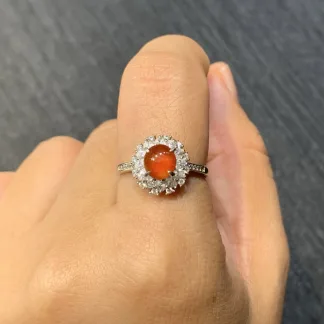 High-Icy Russet Red Natural Jadeite Cabochon Ring — S925 Silver · No. A604