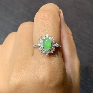 Icy Green Natural Jadeite Cabochon Ring — S925 Silver · No. 7F61