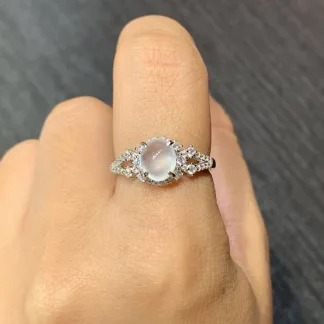High-Icy Glowing Natural Jadeite Cabochon Ring — S925 Silver · No. BFC4