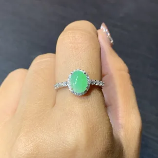 Icy Soft Green Natural Jadeite Cabochon Ring — S925 Silver · No. 98CE