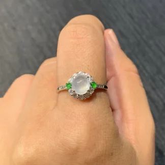 High-Icy Glowing Natural Jadeite Cabochon Ring — S925 Silver · No. 53B5